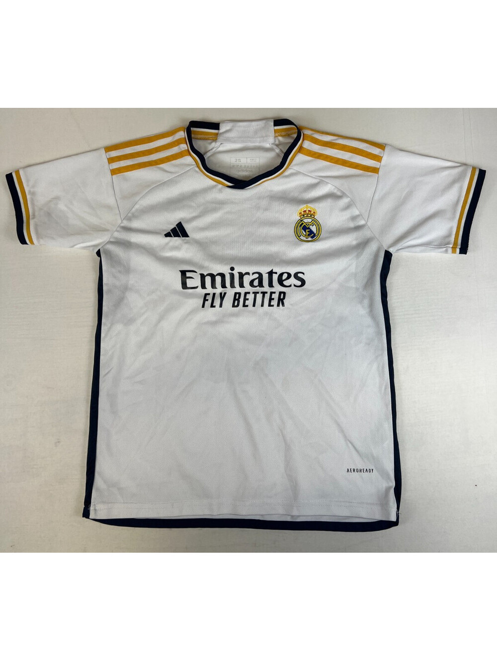 Adidas Boys 28 Real Madrid 2023-24 Home Jersey White Bellingham 5 Soccer Shirt